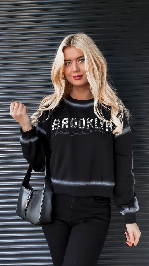Bawełniana bluza damska BROOKLYN w kolorze czarnym - R252A