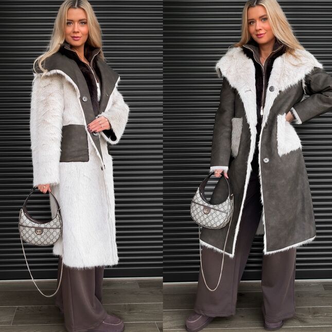 Oryginalny dwustronny płaszcz BRĄZOWO/BEŻOWY one size - S500A