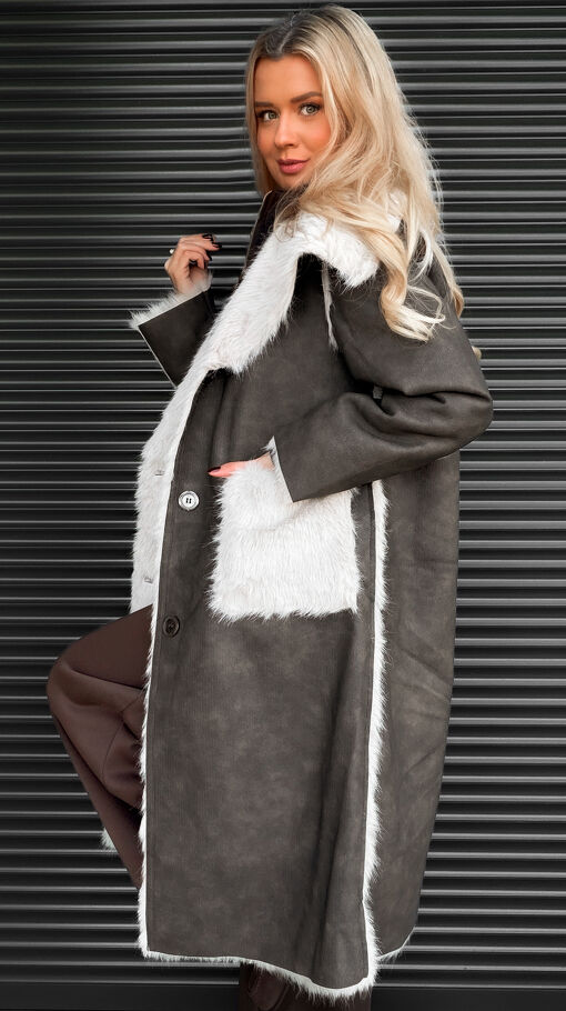 Oryginalny dwustronny płaszcz BRĄZOWO/BEŻOWY one size - S500A