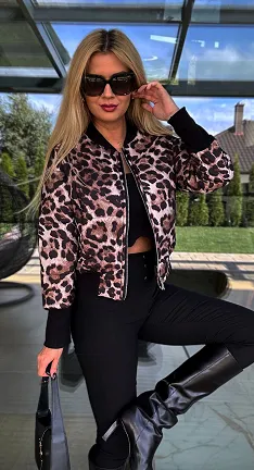 Lekka kurtka BOMBERKA w panterkę ze ściągaczami ONE SIZE - N612