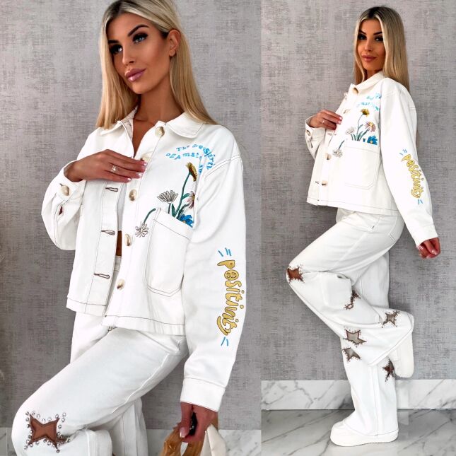 Oryginalna biała katana jeansowa haftowana ONE SIZE - R627