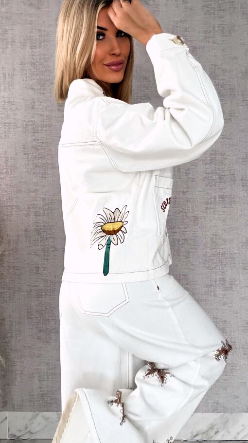 Oryginalna biała katana jeansowa haftowana ONE SIZE - R627