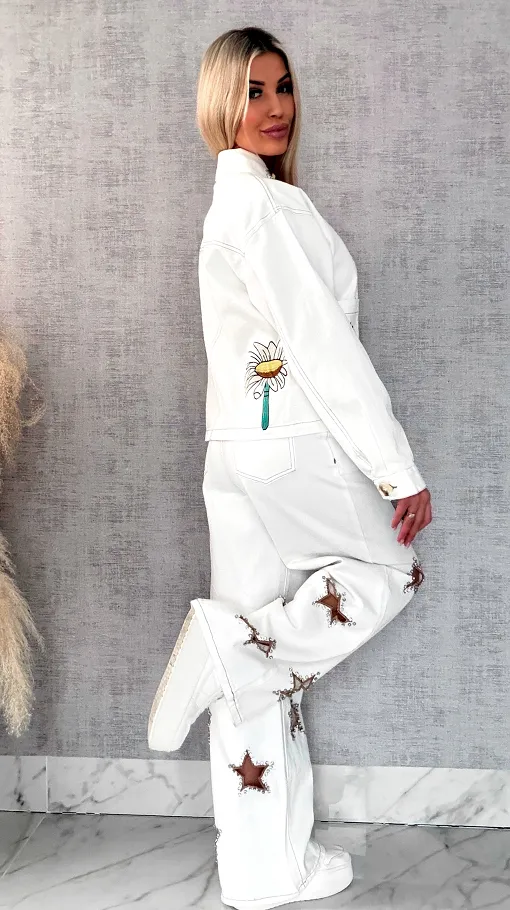 Oryginalna biała katana jeansowa haftowana ONE SIZE - R627