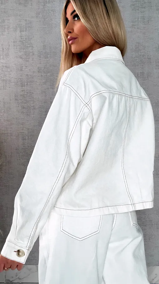 Oryginalna biała katana jeansowa haftowana ONE SIZE - R627