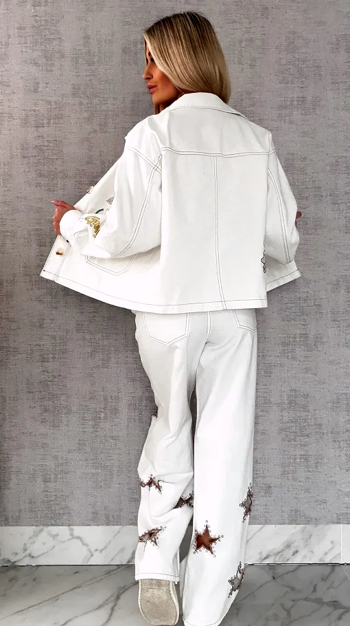 Oryginalna biała katana jeansowa haftowana ONE SIZE - R627