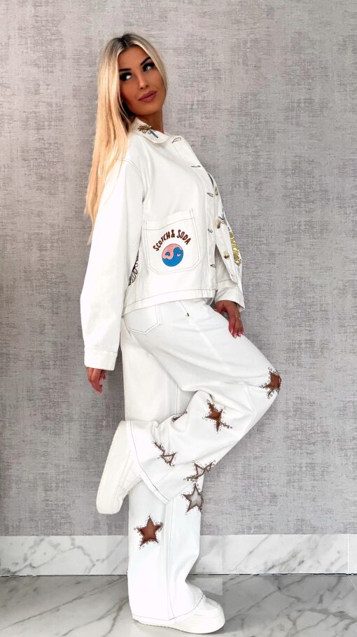 Oryginalna biała katana jeansowa haftowana ONE SIZE - R627