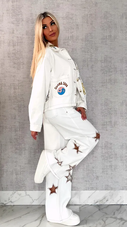 Oryginalna biała katana jeansowa haftowana ONE SIZE - R627