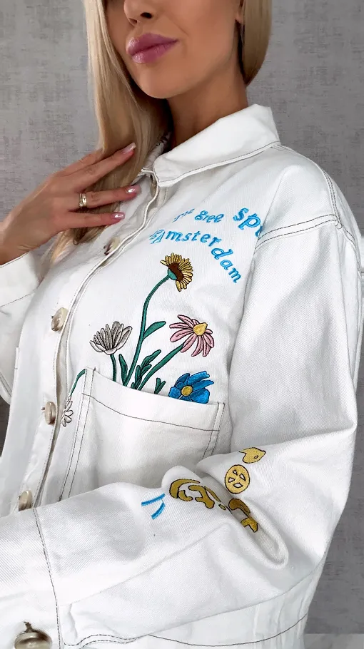 Oryginalna biała katana jeansowa haftowana ONE SIZE - R627