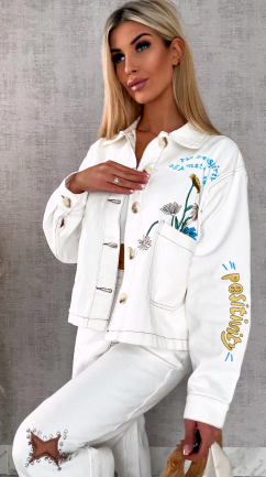 Oryginalna biała katana jeansowa haftowana ONE SIZE - R627