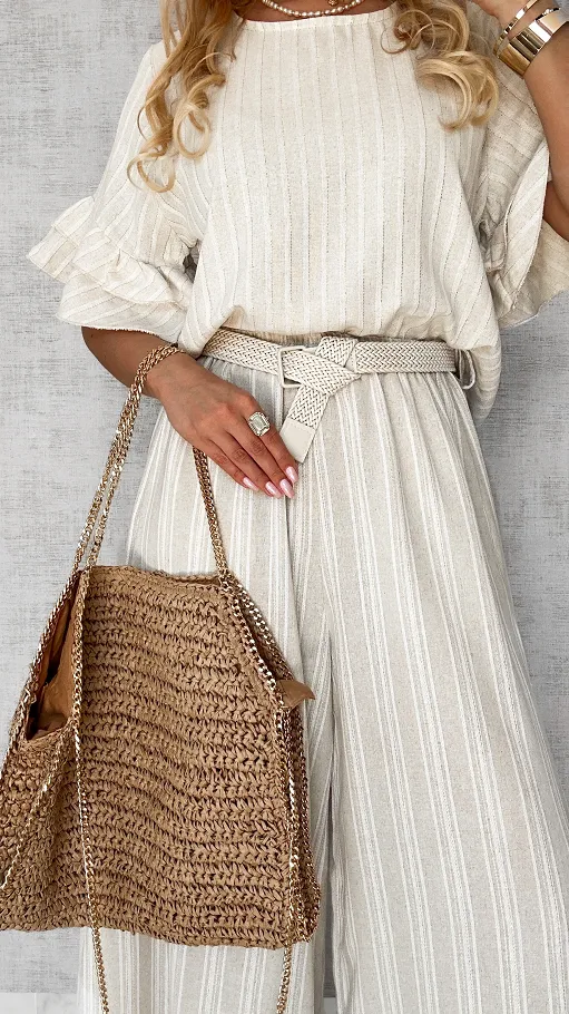 Elegancki letni komplet BOHO ze złotą nitką ONE SIZE - P623