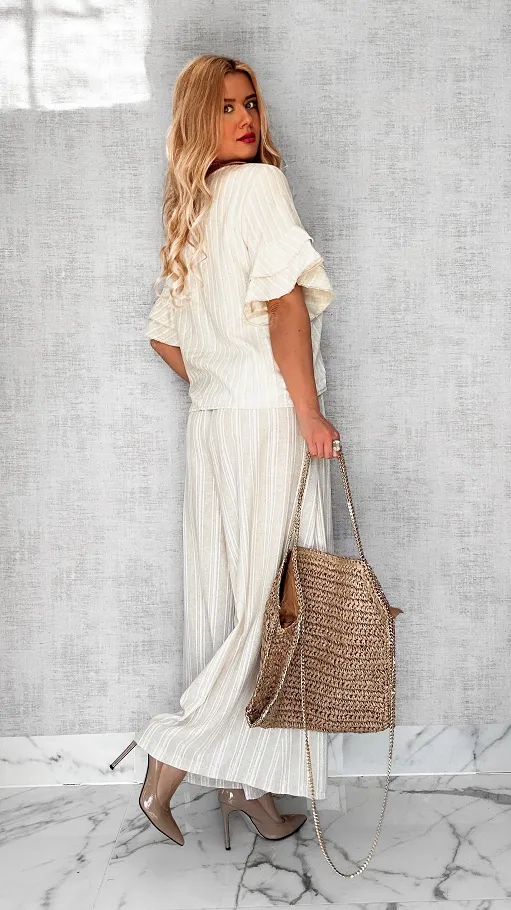Elegancki letni komplet BOHO ze złotą nitką ONE SIZE - P623