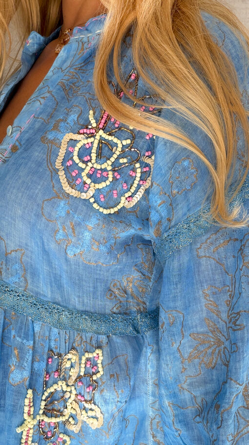 Lekka bawełniana TUNIKA bluzka na lato w stylu BOHO blue - S205