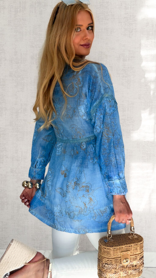 Lekka bawełniana TUNIKA bluzka na lato w stylu BOHO blue - S205