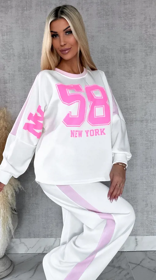 Biały komplet dresowy NEW YORK one size - R669A