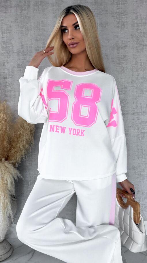 Biały komplet dresowy NEW YORK one size - R669A