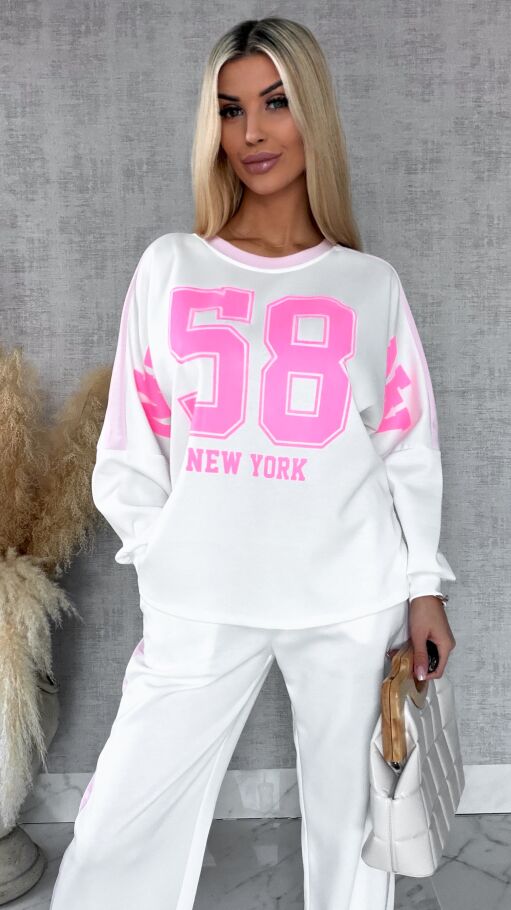 Biały komplet dresowy NEW YORK one size - R669A