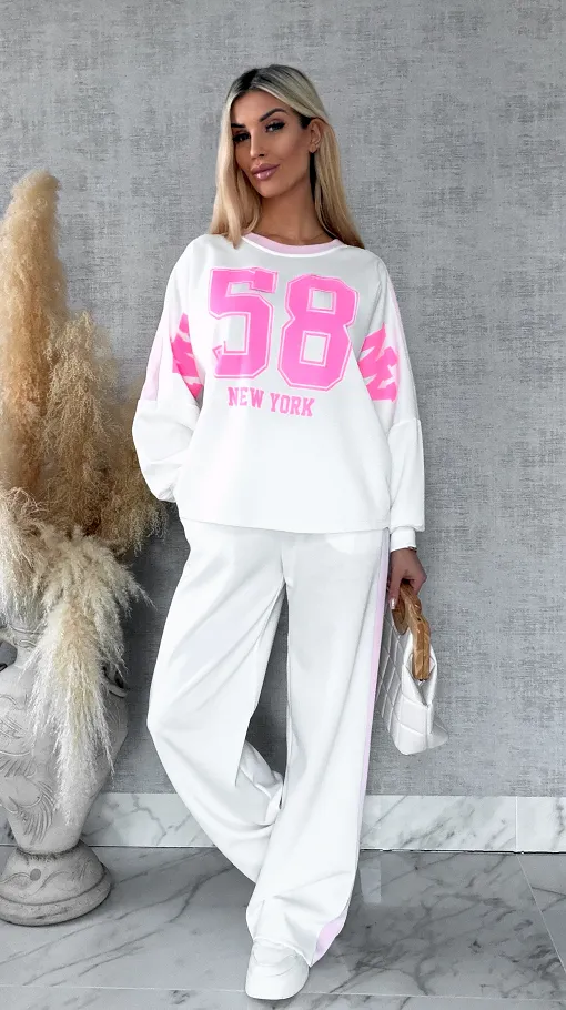 Biały komplet dresowy NEW YORK one size - R669A