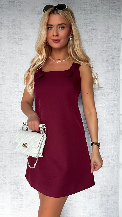 Klasyczna elegancka sukienka dzwonek BORDO - P543