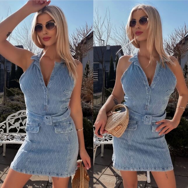 Mega elastyczna jeansowa sukienka na ramiączkach BLUE JEANS - R781