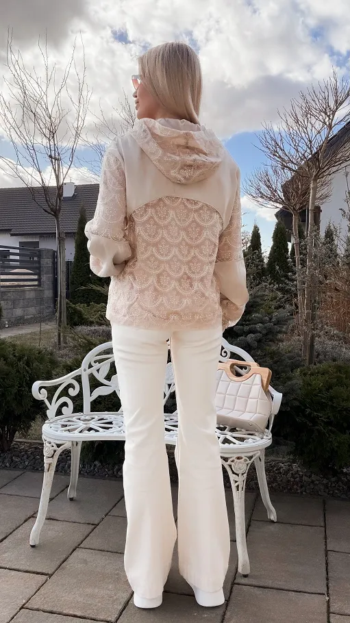 Świetna beżowa bluza na zamek z kapturem ONE SIZE - R822A