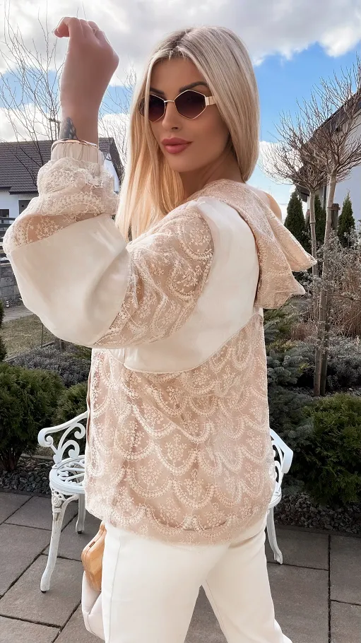 Świetna beżowa bluza na zamek z kapturem ONE SIZE - R822A