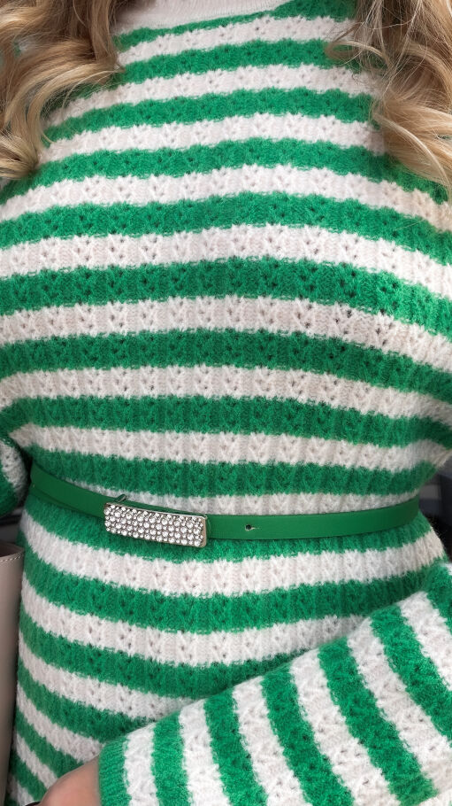 Swetrowa sukienka w zielone paski ONE SIZE - R270A