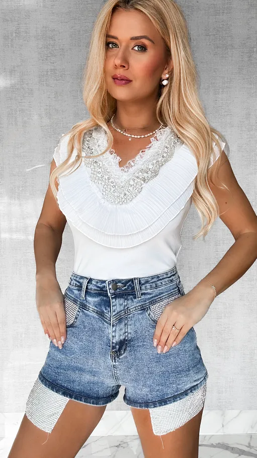 Szorty jeansowe z cyrkoniami BLUE JEANS elastyczne - P416