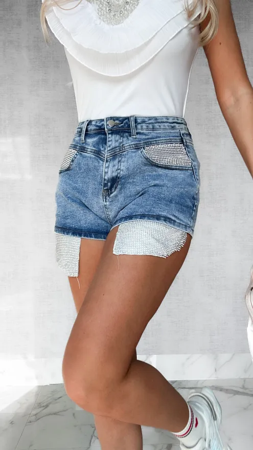 Szorty jeansowe z cyrkoniami BLUE JEANS elastyczne - P416