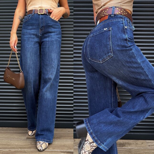 Elastyczne spodnie jeansowe w klasycznym stylu z paskiem BLUE JEANS - S330