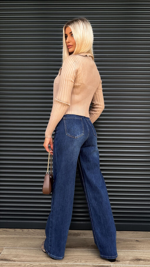 Elastyczne spodnie jeansowe w klasycznym stylu z paskiem BLUE JEANS - S330