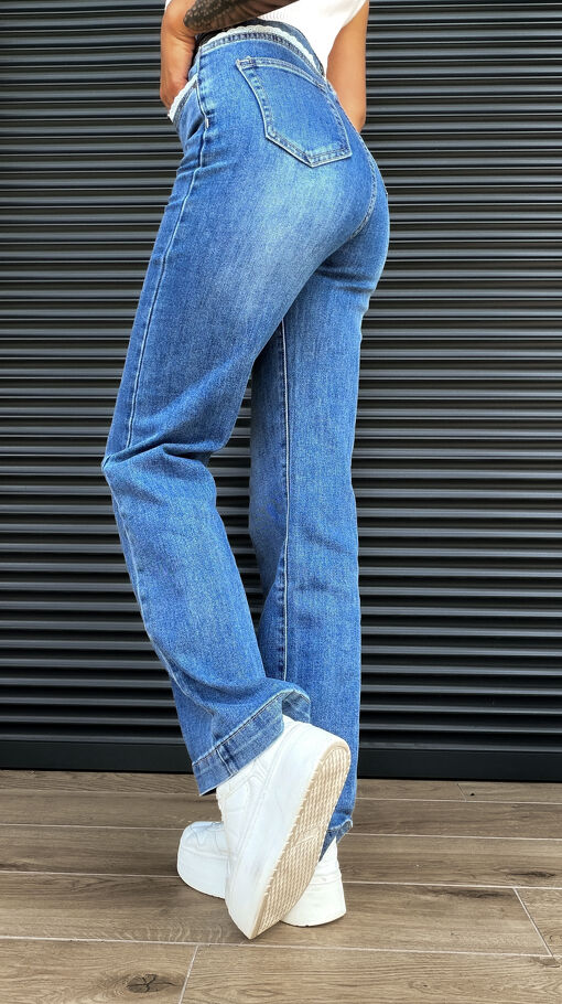 Oryginalne elastyczne spodnie jeansowe WIDE LEG FIT z koronką BLUE JEANS - S324