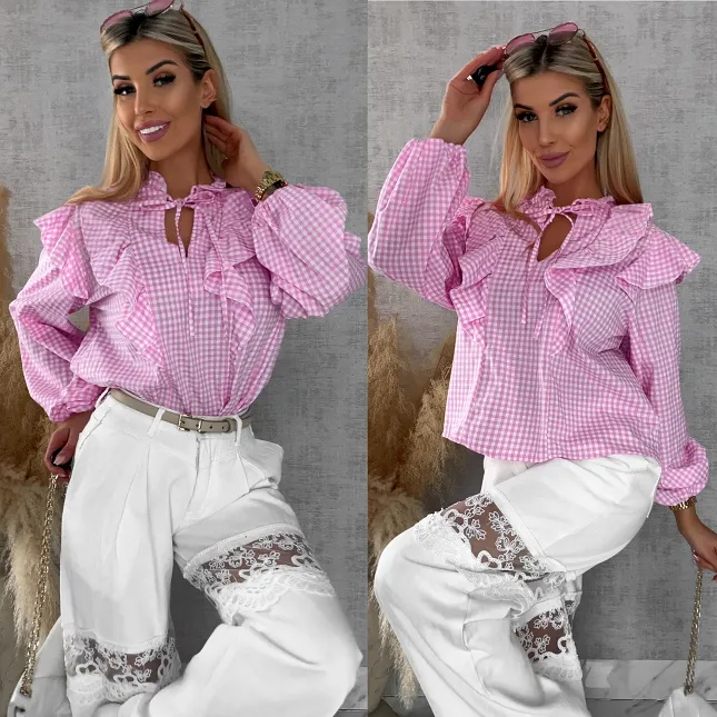 Modna różowa bluzka w kratkę VICHY one size - R440