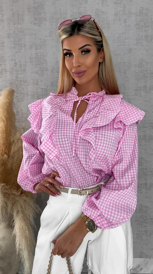 Modna różowa bluzka w kratkę VICHY one size - R440