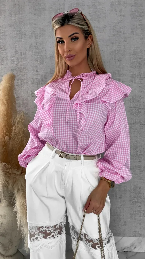 Modna różowa bluzka w kratkę VICHY one size - R440