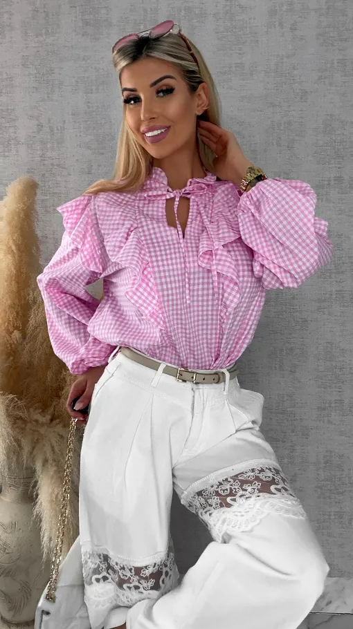 Modna różowa bluzka w kratkę VICHY one size - R440