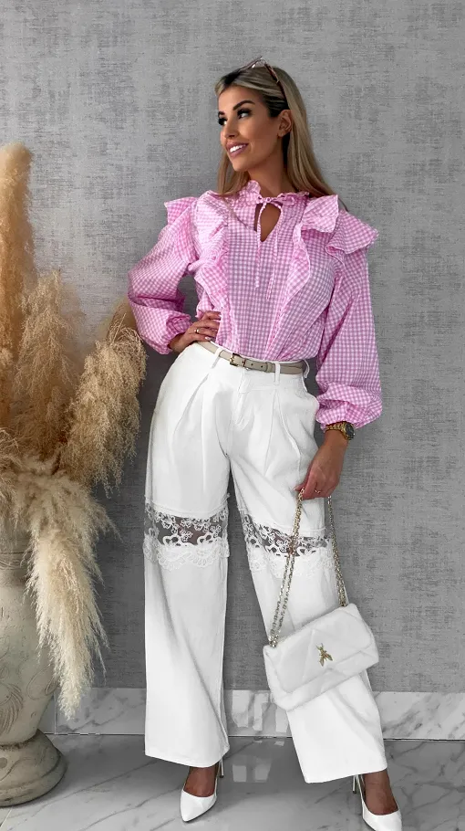 Modna różowa bluzka w kratkę VICHY one size - R440