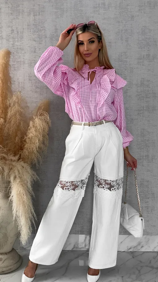 Modna różowa bluzka w kratkę VICHY one size - R440