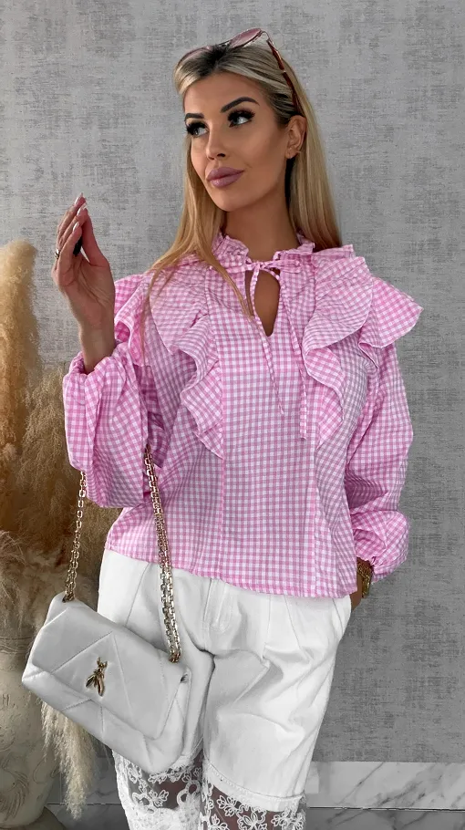 Modna różowa bluzka w kratkę VICHY one size - R440