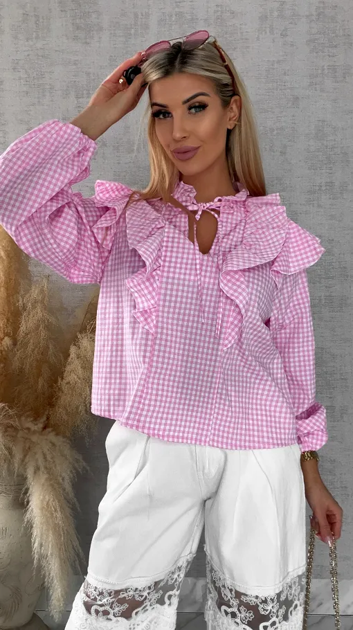 Modna różowa bluzka w kratkę VICHY one size - R440