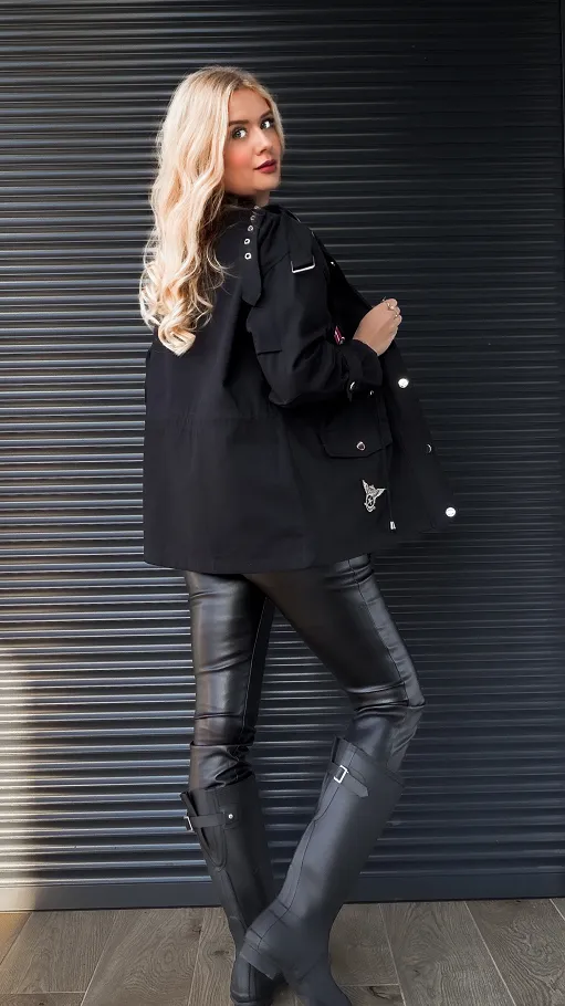 Czarna kurtka jeansowa w stylu MILITARY - R267