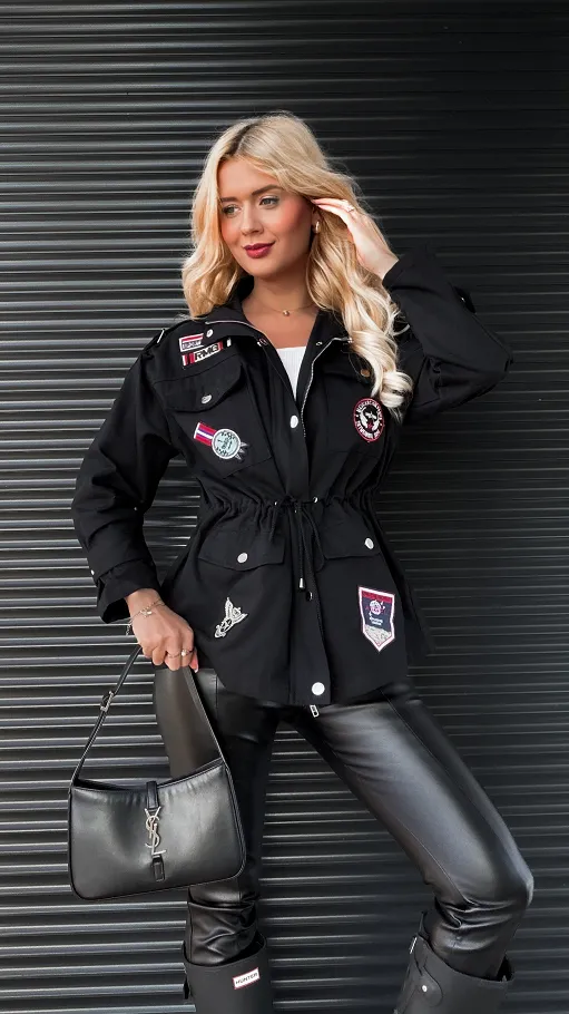 Czarna kurtka jeansowa w stylu MILITARY - R267