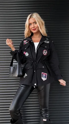 Czarna kurtka jeansowa w stylu MILITARY - R267