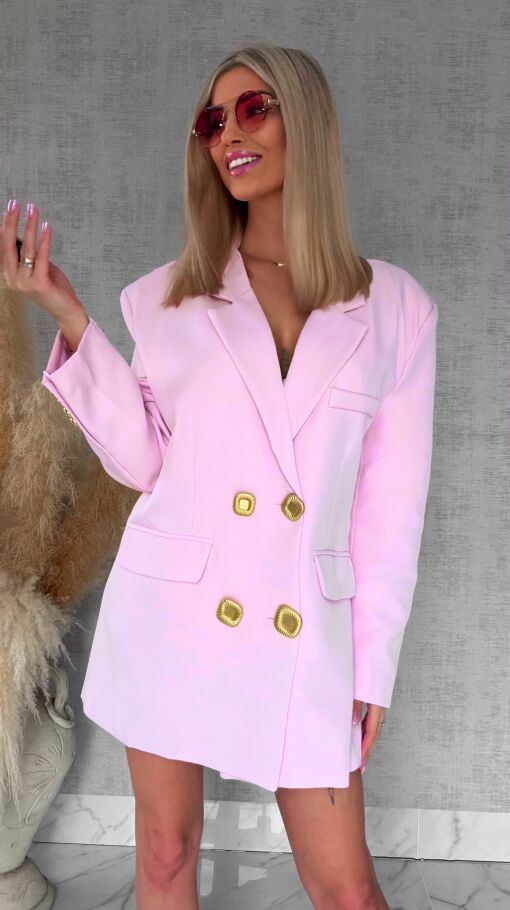 Oryginalna marynarka OVERSIZE z paskami i złotymi guzikami PINK - R755