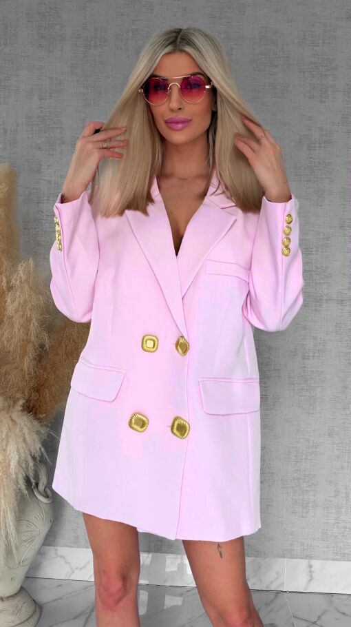 Oryginalna marynarka OVERSIZE z paskami i złotymi guzikami PINK - R755