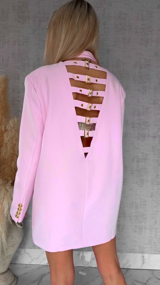 Oryginalna marynarka OVERSIZE z paskami i złotymi guzikami PINK - R755