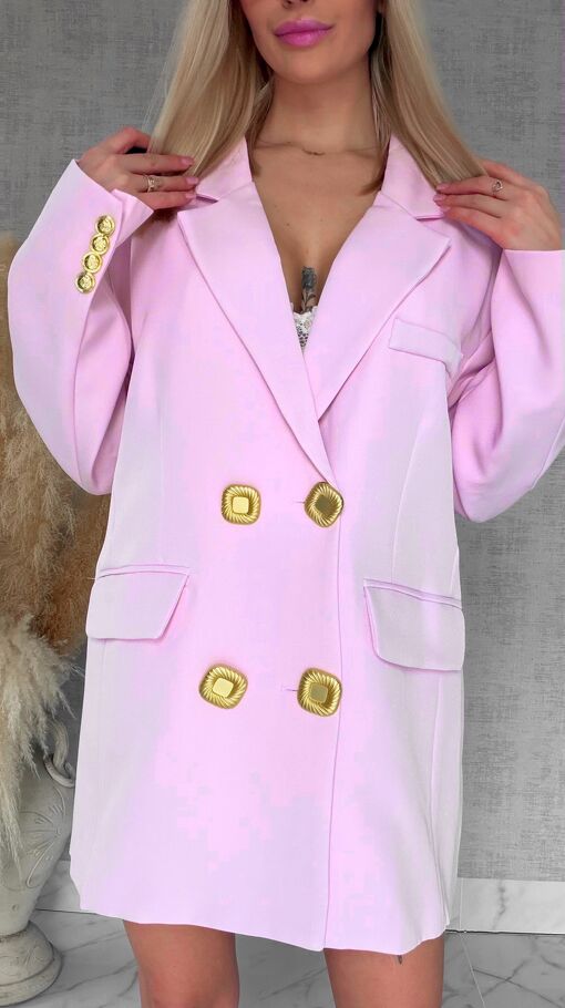 Oryginalna marynarka OVERSIZE z paskami i złotymi guzikami PINK - R755