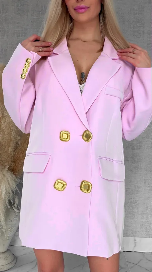 Oryginalna marynarka OVERSIZE z paskami i złotymi guzikami PINK - R755