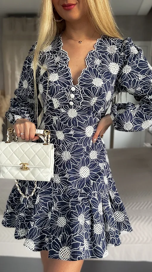 Zjawiskowa sukienka cała haftowana DARK BLUE - P593