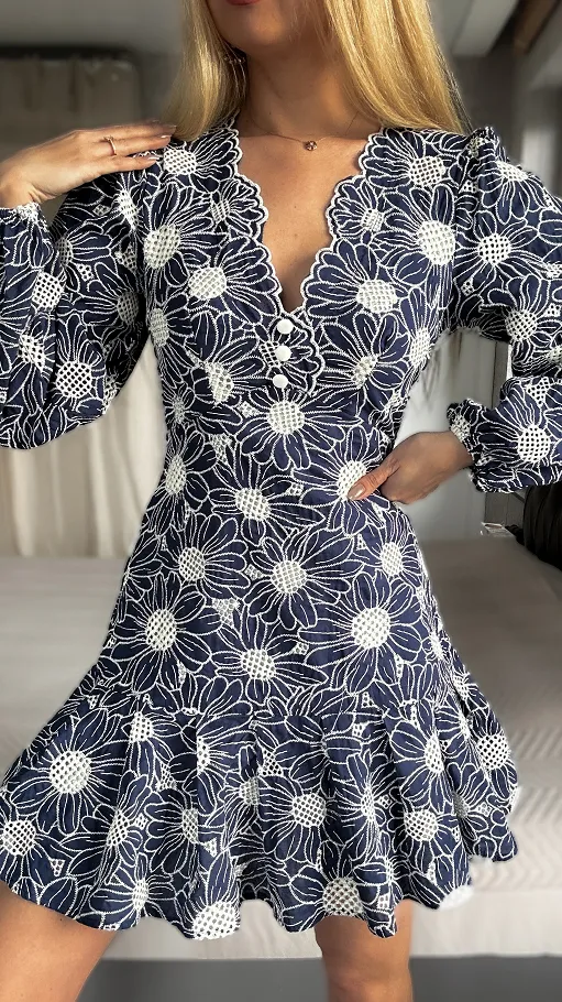 Zjawiskowa sukienka cała haftowana DARK BLUE - P593