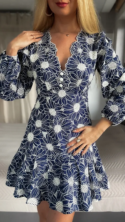 Zjawiskowa sukienka cała haftowana DARK BLUE - P593